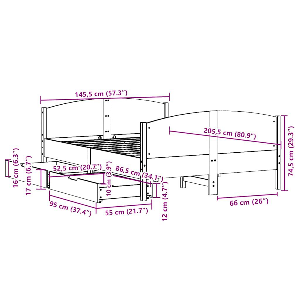 vidaXL Σκελετός Κρεβατιού Χωρίς Στρώμα Καφέ 140x200 Μασίφ Ξύλο Πεύκου