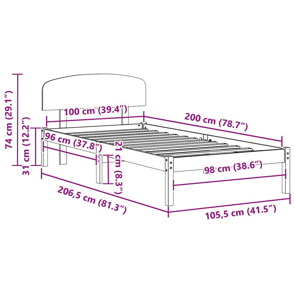 vidaXL Σκελετός Κρεβατιού Καφέ 100 x 200 cm Μασίφ ξύλο πεύκου