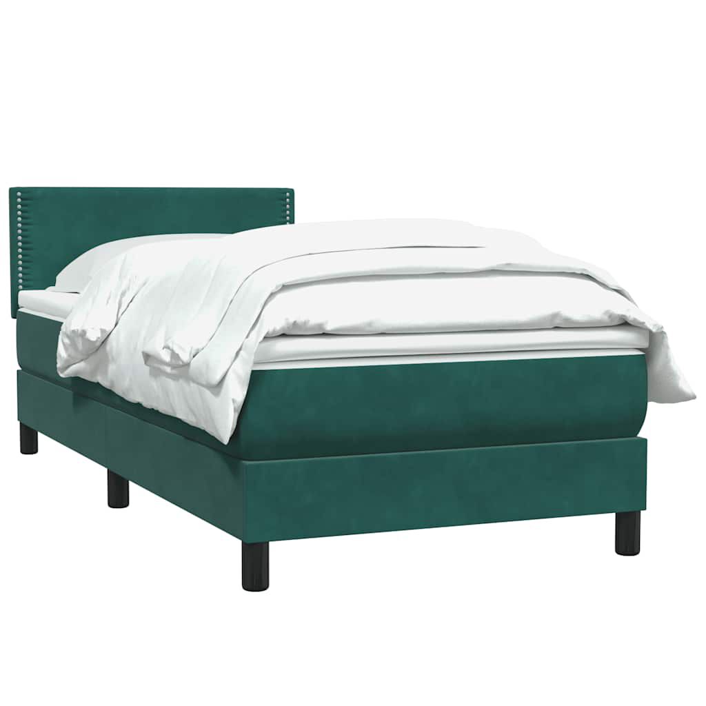 vidaXL Box Spring κρεβάτι με στρώμα σκούρο πράσινο 90x210εκ. Βελούδινο