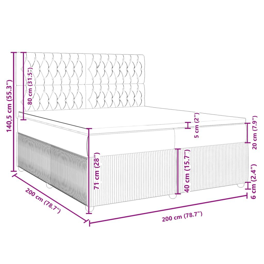 vidaXL Κρεβάτι Boxspring με Στρώμα Μαύρο 200x200 εκ. Υφασμάτινο
