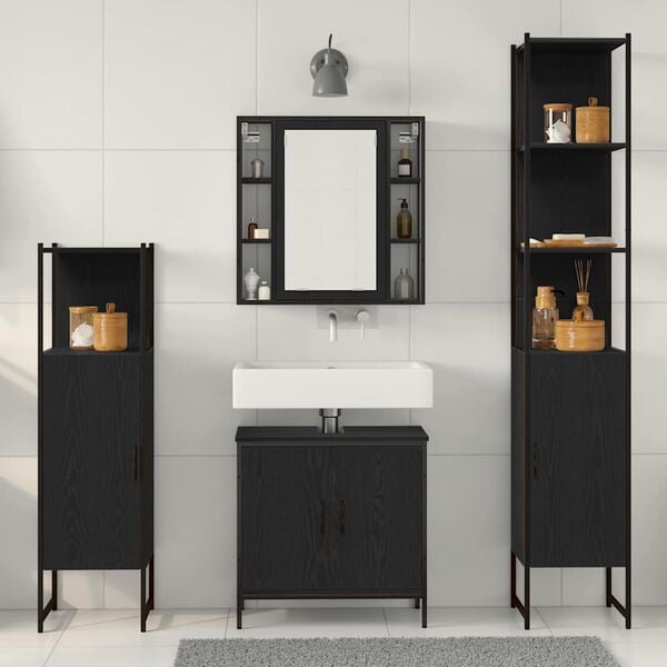 vidaXL Σετ Επίπλων Μπάνιου με ράφι 4 pcs Μαύρο 33 x 33 x 185.5 εκ