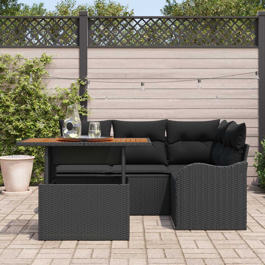 vidaXL Σετ Καναπέ Κήπου με μαξιλάρι 5 pcs Μαύρο 100 x 55 x 73 εκ