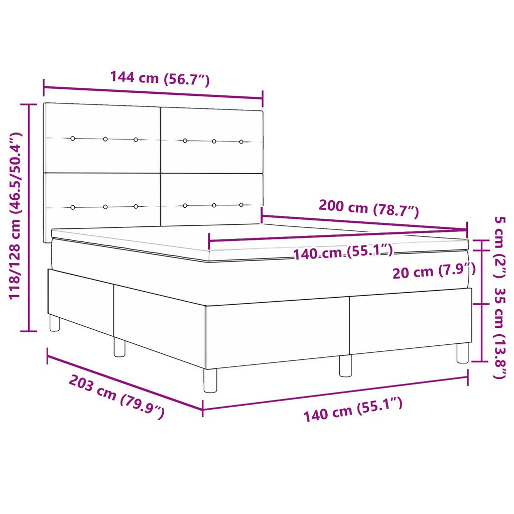 κρεβάτι Box Spring με στρώμα vidaXL Ροζ 140x200 εκ. Βελούδο