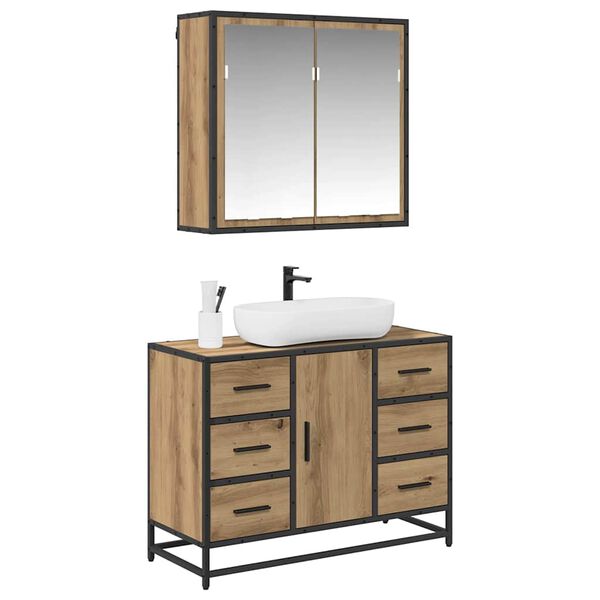 vidaXL Σετ Επίπλων Μπάνιου με πόρτα 2 pcs artisan δρυς 80 x 33 x 60 εκ