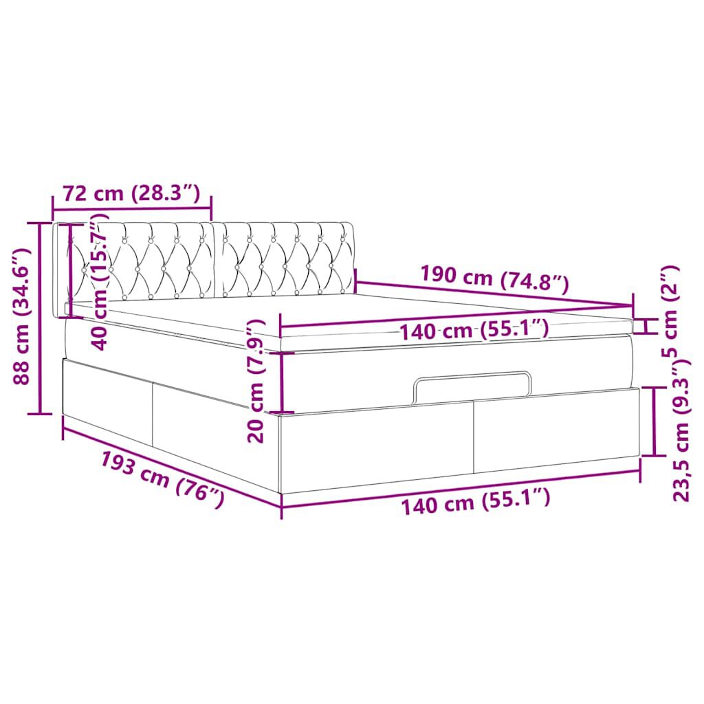 vidaXL Οθωμανικό κρεβάτι με στρώμα Cream 140x190cm ύφασμα