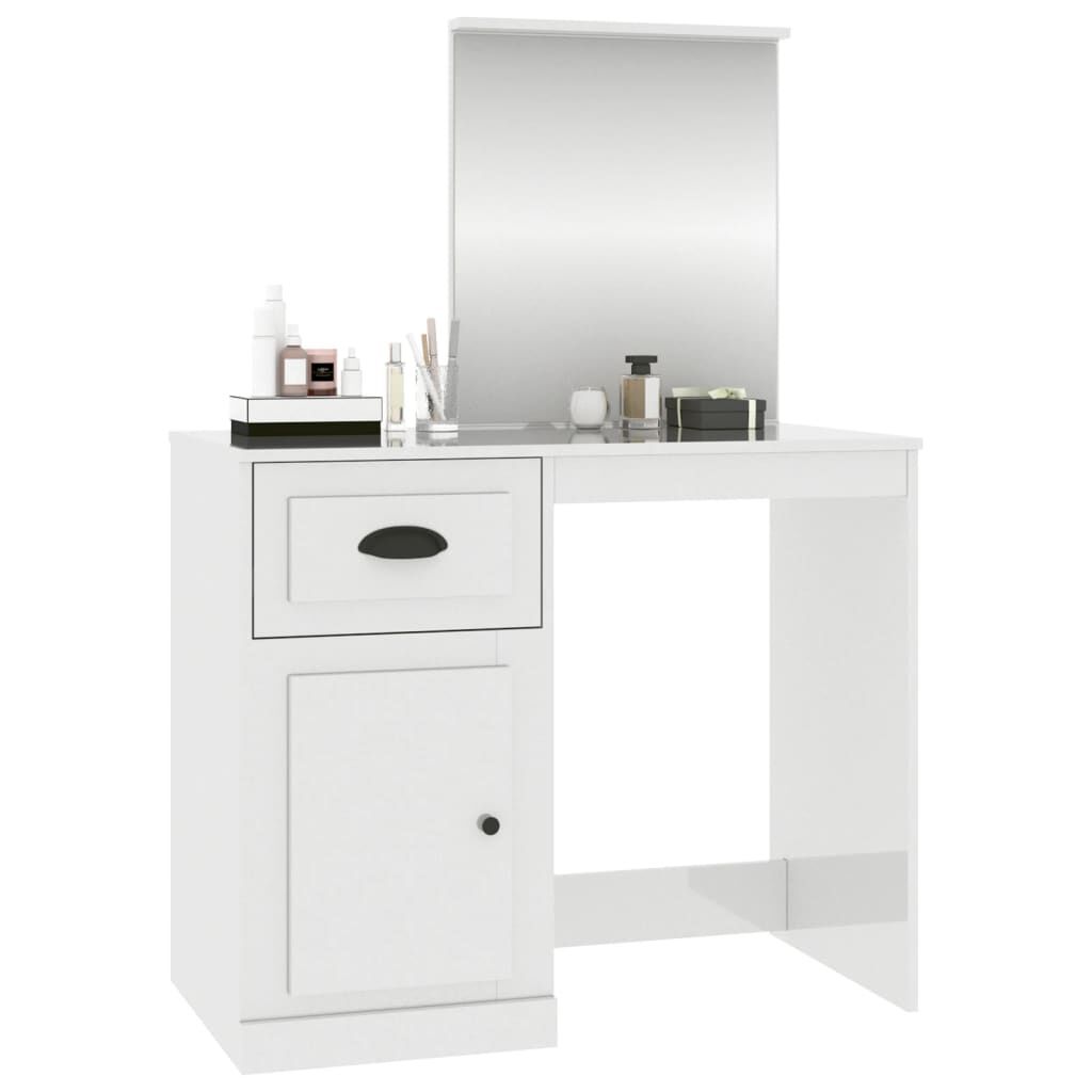 vidaXL Μπουντουάρ με Καθρέφτη Γυαλ. Λευκό 90x50x132,5 εκ. Επεξ. Ξύλο