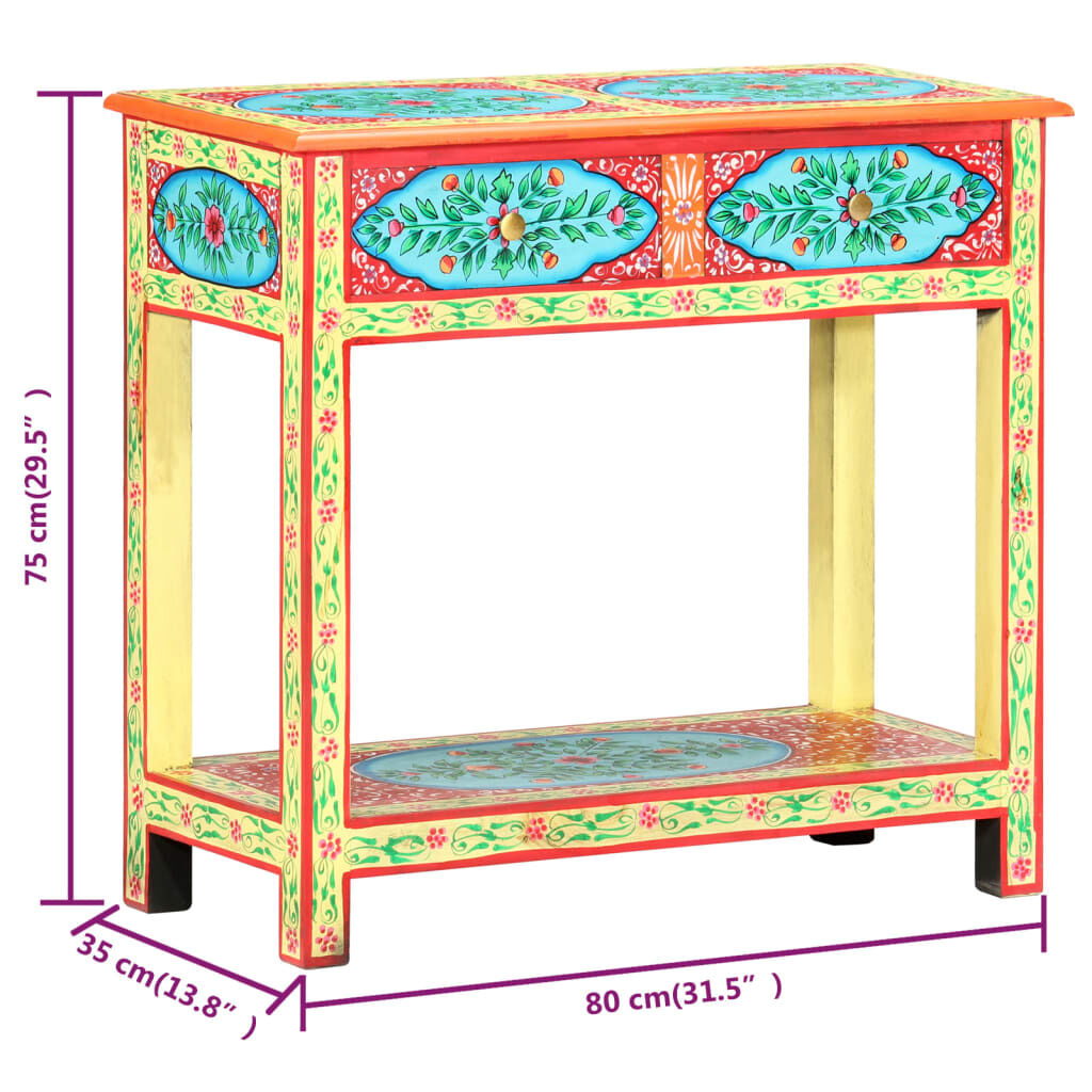 vidaXL Κονσόλα με Χειροπ. Λεπτομέρειες 80x35x75 εκ. Μασίφ Ξύλο Μάνγκο