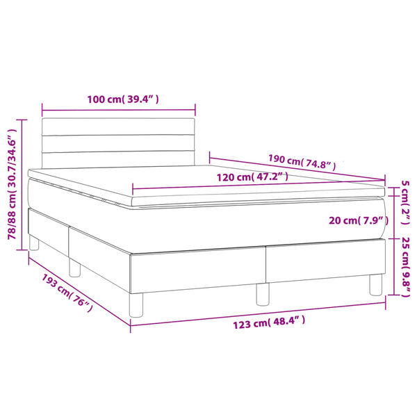 vidaXL Κρεβάτι Boxspring με Στρώμα Σκούρο Μπλε 120x190 εκ. Βελούδινο