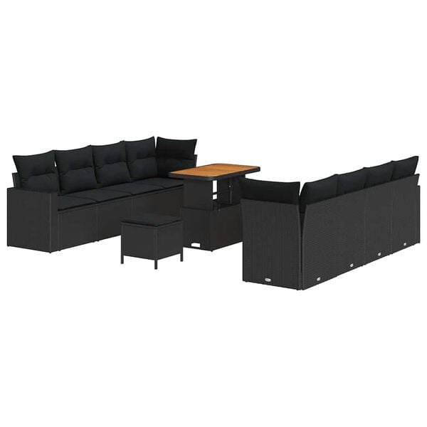 vidaXL Σετ Καναπέ Κήπου με μαξιλάρι 11 pcs Μαύρο 90 x 55 x 71 cm