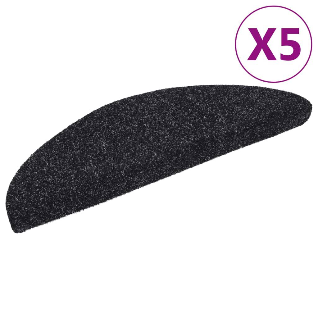 vidaXL Πατάκια Σκάλας Αυτοκόλλητα 5 τεμ. Μαύρα 56x17x3 εκ Βελονιασμένα