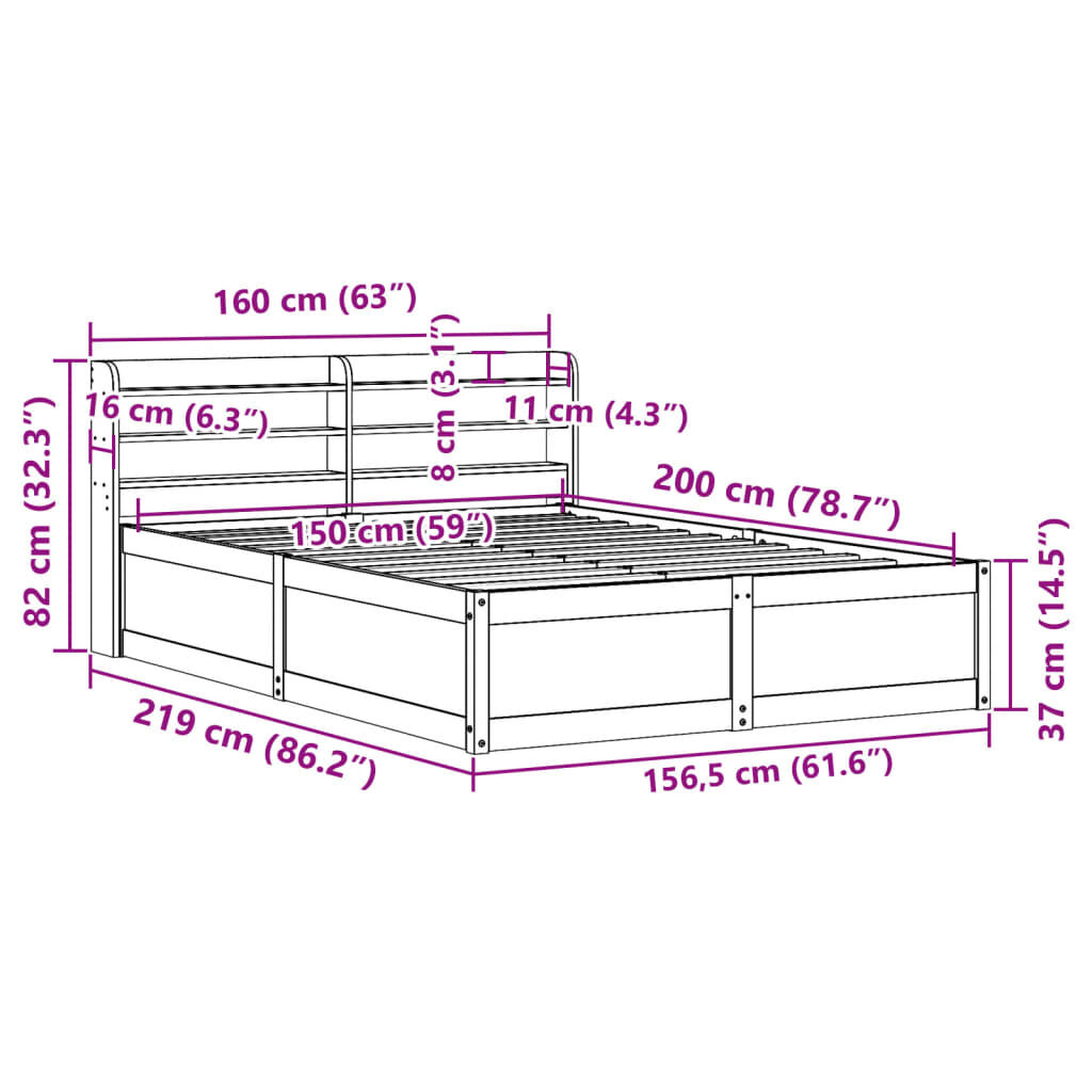 vidaXL Πλαίσιο Κρεβατιού Κεφαλάρι 150x200 εκ Μασίφ Πεύκο