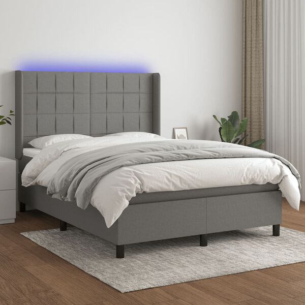 vidaXL &Kappa;&rho;&epsilon;&beta;ά&tau;&iota; Boxspring &mu;&epsilon; &Sigma;&tau;&rho;ώ&mu;&alpha; & LED &Sigma;&kappa;.&Gamma;&kappa;&rho;&iota; 140x190&epsilon;&kappa;. &Upsilon;&phi;&alpha;&sigma;&mu;ά&tau;&iota;&nu;&omicron;