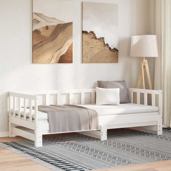 vidaXL Καναπές Κρεβάτι Λευκός 2 x (90 x 200) εκ. από Μασίφ Ξύλο Πεύκου