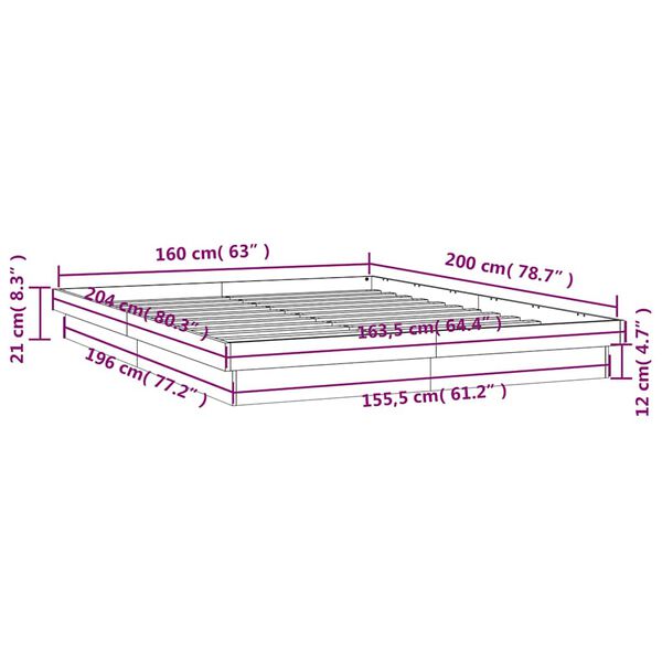 vidaXL Πλαίσιο Κρεβατιού με LED 160 x 200 εκ. από Μασίφ Ξύλο