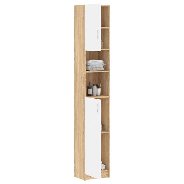 vidaXL Στήλη Μπάνιου Λευκό/Sonoma Δρυς 32x25,5x190 εκ. Μοριοσανίδα