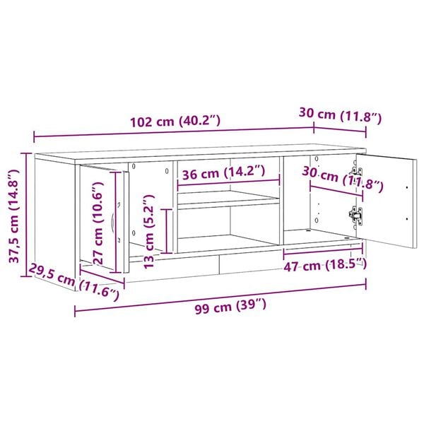 vidaXL Έπιπλο Τηλεόρασης Αρτισιανή Δρυς 102x30x37,5 εκ Επεξ. Ξύλο