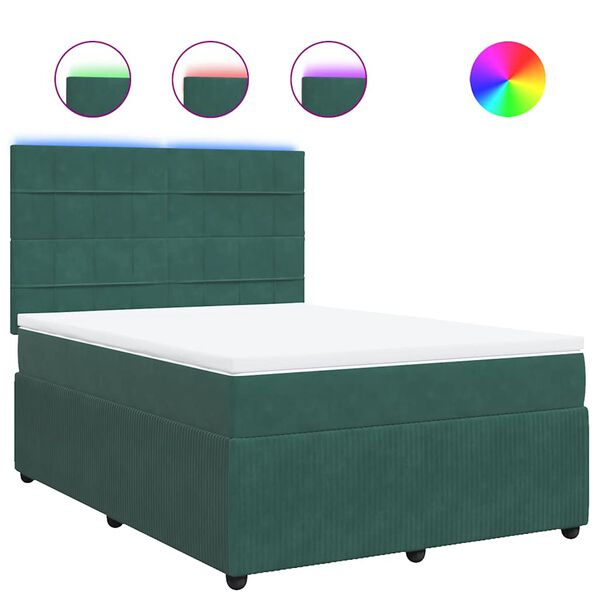 vidaXL Κρεβάτι Boxspring με Στρώμα Σκούρο Πράσινο 140x200εκ. Βελούδινο