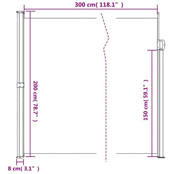 vidaXL Σκίαστρο Πλαϊνό Συρόμενο Μαύρο 200 x 300 εκ.