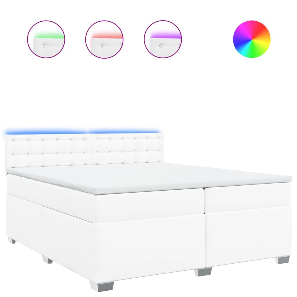 vidaXL Κρεβάτι Boxspring με Στρώμα Λευκό 200x200 εκ. Συνθετικό Δέρμα