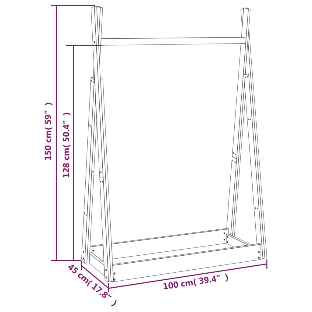 vidaXL Κρεμάστρα Ρούχων 100 x 45 x 150 εκ. από Μασίφ Ξύλο Πεύκου