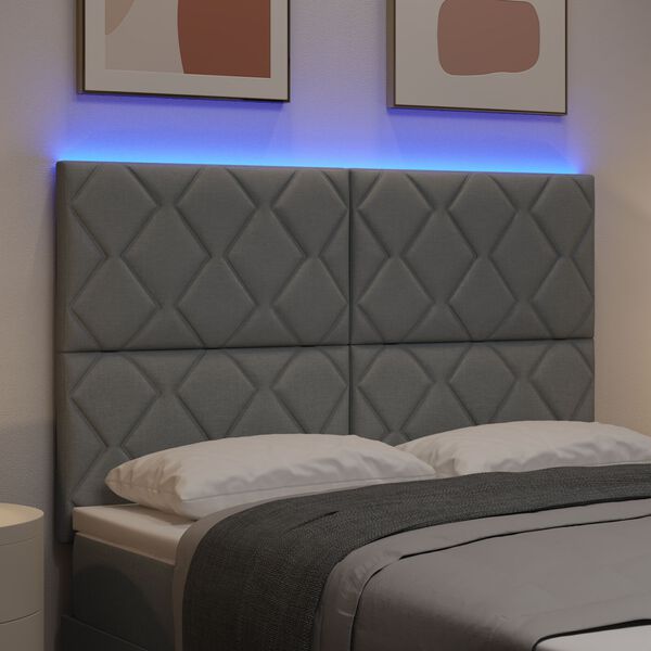 vidaXL Κεφαλάρι με φώτα λωρίδας LED Ανοιχτό γκρι 144 cm ύφασμα