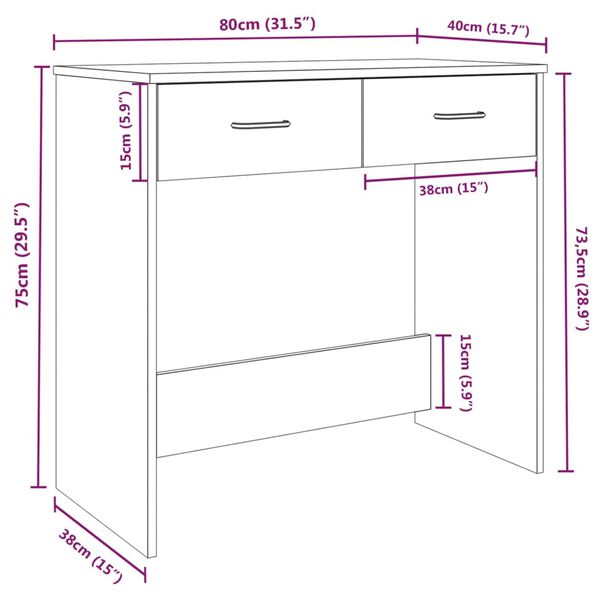 vidaXL Γραφείο Καφέ Δρυς 80 x 40 x 75 εκ. από Επεξεργασμένο Ξύλο