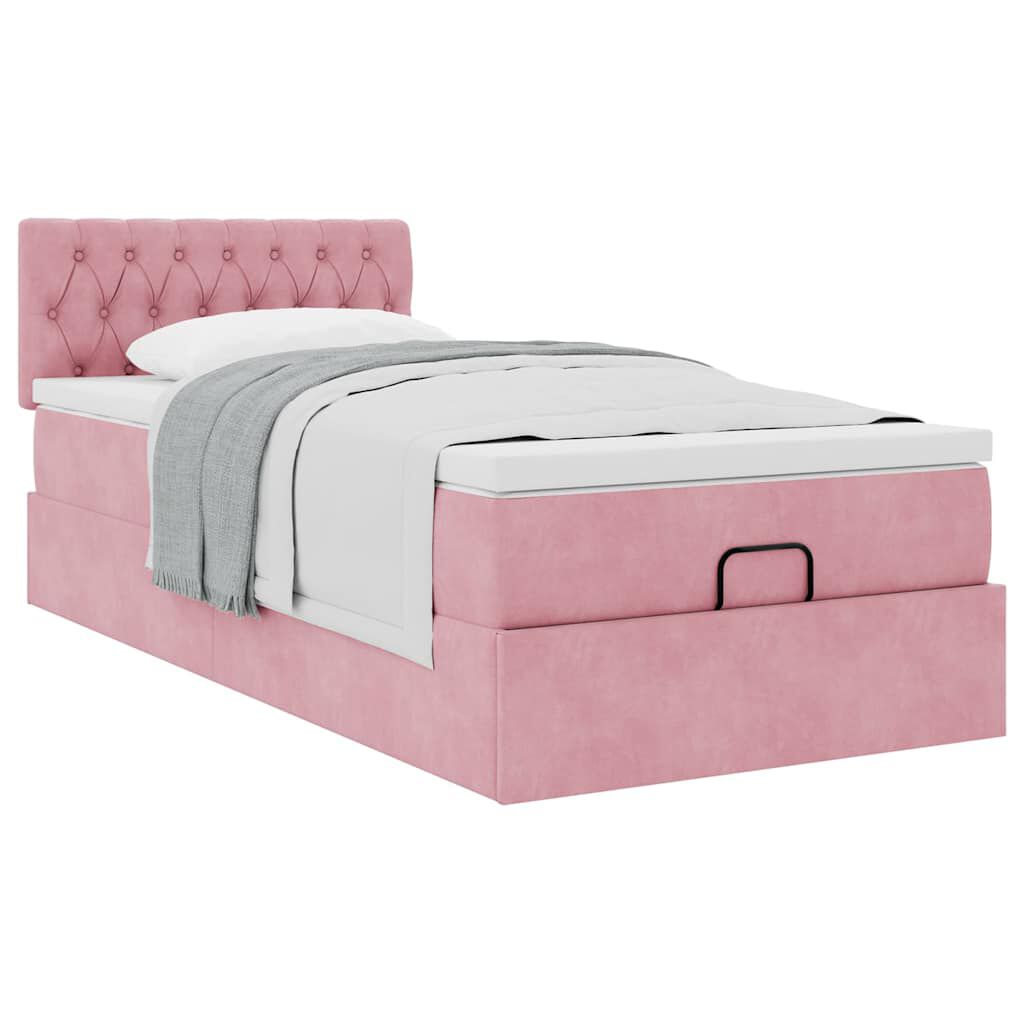 vidaXL Οθωμανικό κρεβάτι με στρώμα ροζ 90x200cm Velvet