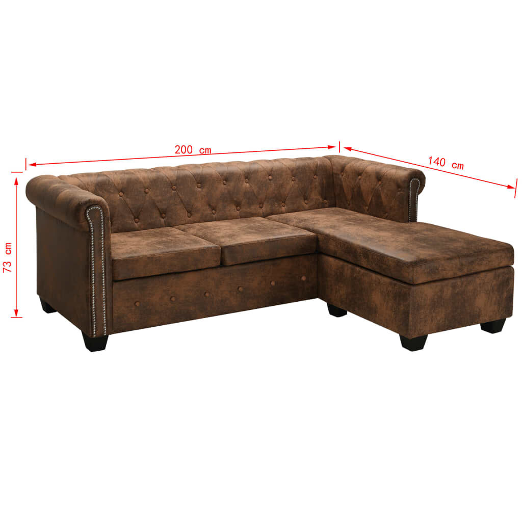 vidaXL Καναπές Γωνιακός Chesterfield Καφέ από Συνθετικό Καστόρι