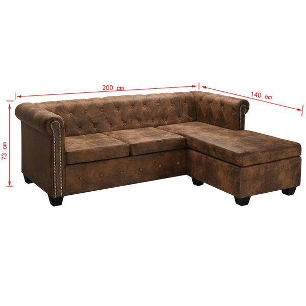 vidaXL Καναπές Γωνιακός Chesterfield Καφέ από Συνθετικό Καστόρι