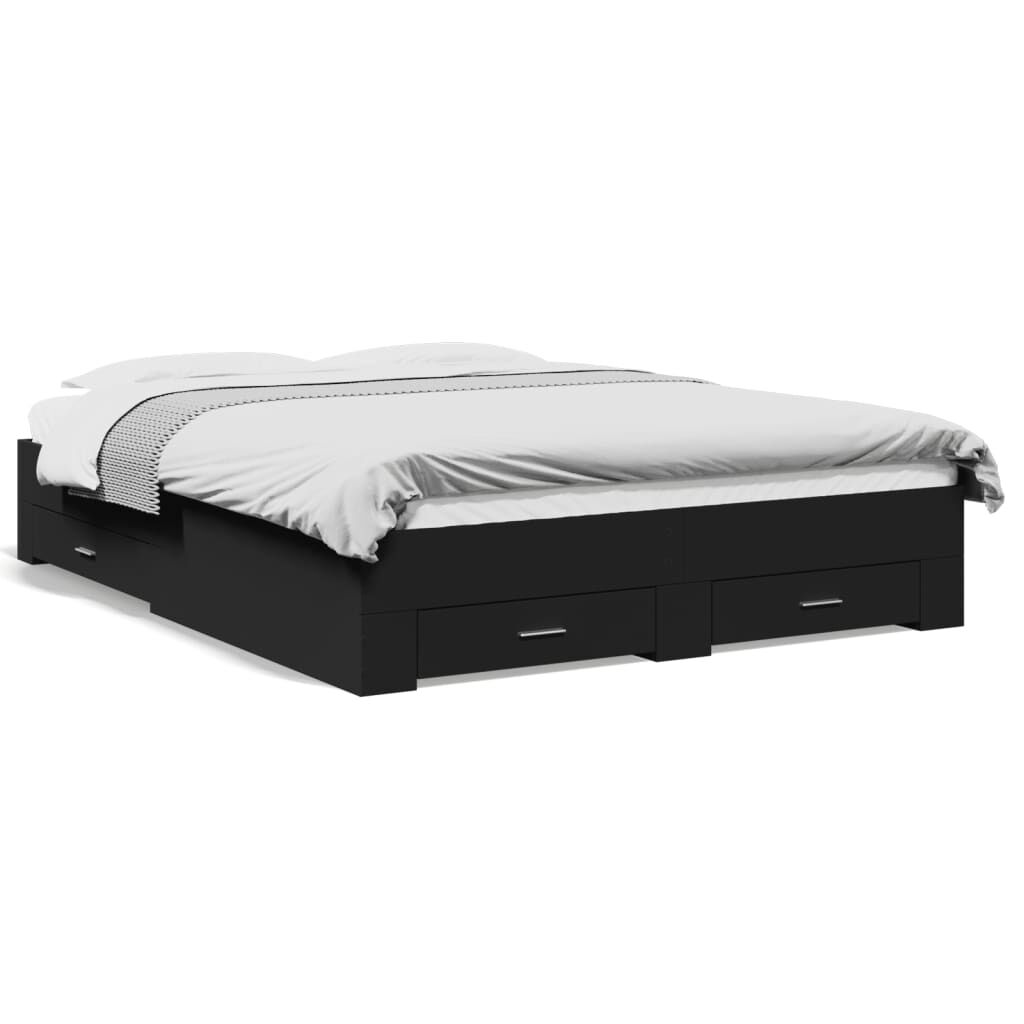 vidaXL Πλαίσιο Κρεβατιού με Συρτάρια Μαύρο 160x200 εκ Επεξεργ. Ξύλο