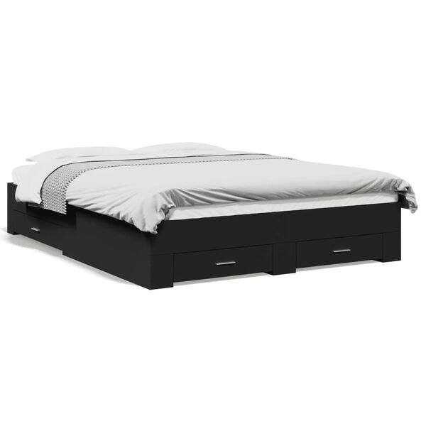 vidaXL Πλαίσιο Κρεβατιού με Συρτάρια Μαύρο 160x200 εκ Επεξεργ. Ξύλο
