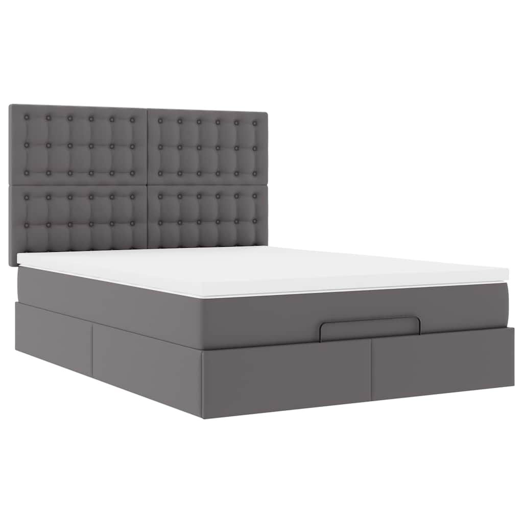 vidaXL Οθωμανικό κρεβάτι με στρώμα Γκρι 140x190cm Faux Leather