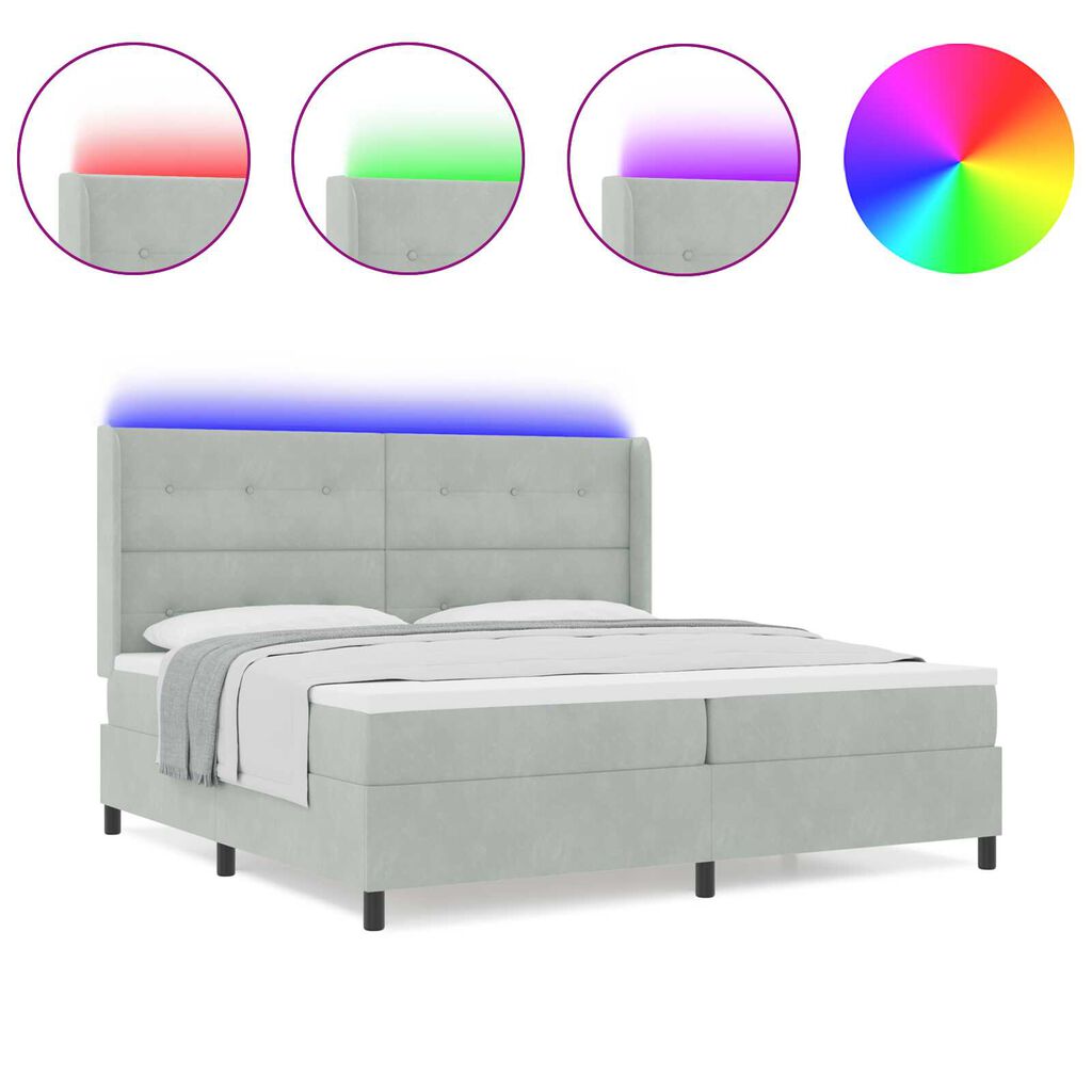 vidaXL Κρεβάτι Box Spring LED με Στρώμα Ανοιχτό γκρι 200 x 200 cm