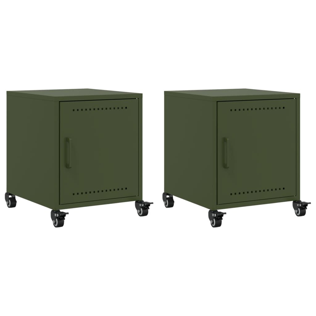 vidaXL Κομοδίνα 2 τεμ. Πράσινο Λαδί 36x39x43,5 εκ. από Χάλυβα