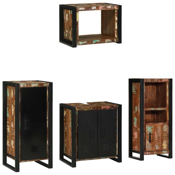 vidaXL Σετ Επίπλων Μπάνιου 4 pcs Πολύχρωμο Στερεό ανακτημένο ξύλο