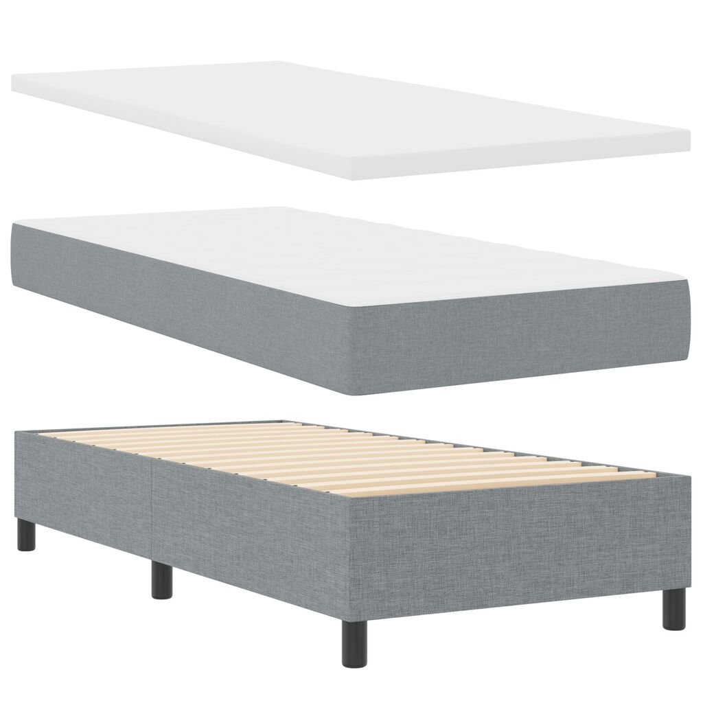 vidaXL Κρεβάτι Box Spring με Στρώμα & Πάγκο Ανοιχτό Γκρι 100x200 cm Ύφασμα