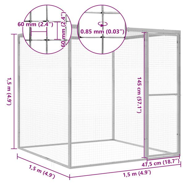 vidaXL Κλουβί Γάτας 1,5 x 1,5 x 1,5 μ. από Γαλβανισμένο Χάλυβα