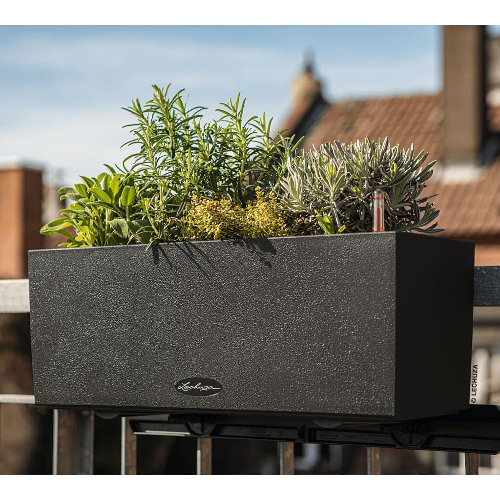 LECHUZA Ζαρντινιέρα Αυτοποτιζόμενη BALCONERA Stone 50 ALL-IN-ONE Μαύρη