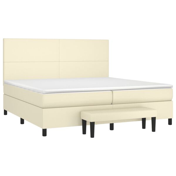 vidaXL Κρεβάτι Boxspring με Στρώμα Κρεμ 200x200 εκ. Συνθετικό Δέρμα