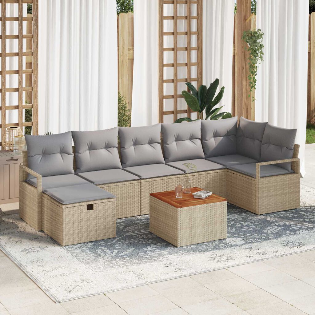 vidaXL Σετ Καναπέ Κήπου με μαξιλάρι 8 pcs Μπεζ Πολυ ράταν
