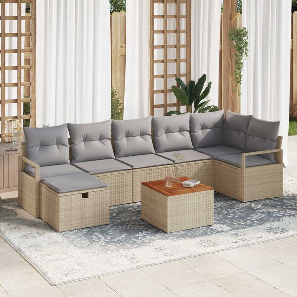 vidaXL Σετ Καναπέ Κήπου με μαξιλάρι 8 pcs Μπεζ Πολυ ράταν