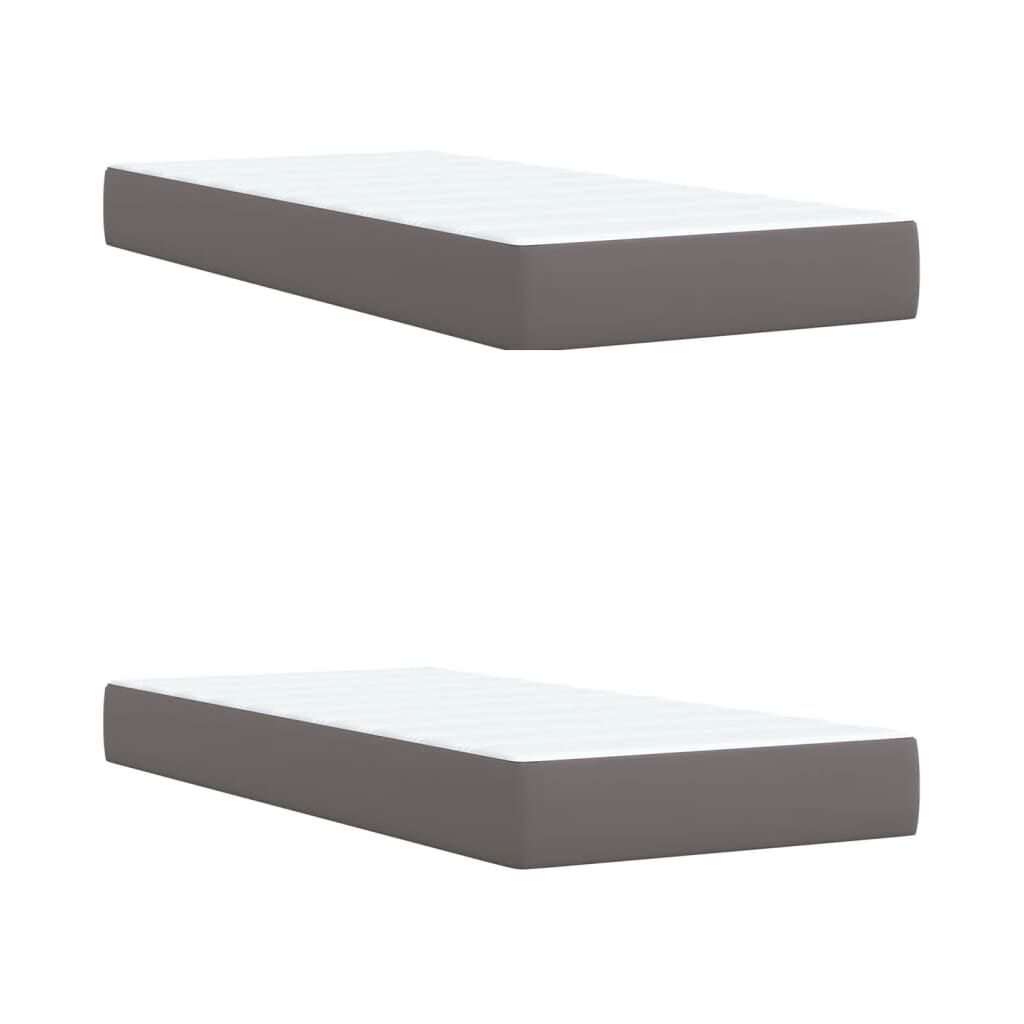 vidaXL Κρεβάτι Boxspring με Στρώμα Γκρι 200x200 εκ. Συνθετικό Δέρμα