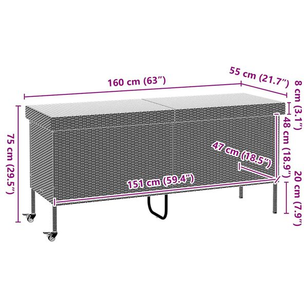vidaXL Κουτί Αποθήκευσης Κήπου με Ρόδες 160x55x75 εκ. Συνθετικό Ρατάν