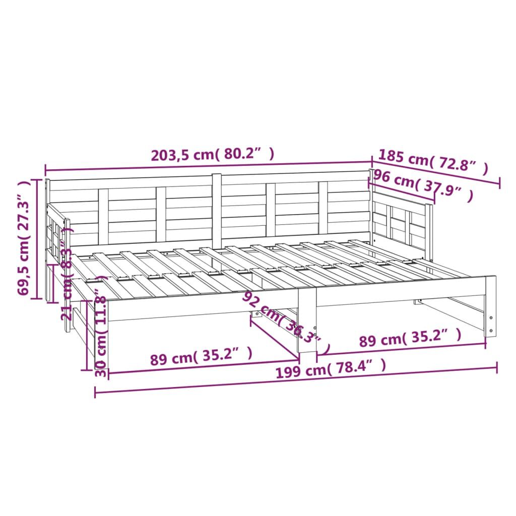 vidaXL Καναπές Κρεβάτι Συρόμενος Μαύρος 2x(90x200) εκ. από Μασίφ Πεύκο