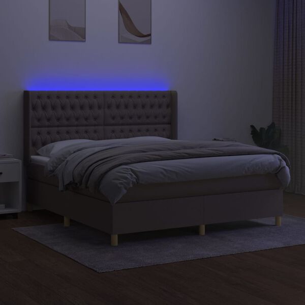 vidaXL &Kappa;&rho;&epsilon;&beta;ά&tau;&iota; Boxspring &mu;&epsilon; &Sigma;&tau;&rho;ώ&mu;&alpha; & LED Taupe 160x200 &epsilon;&kappa;. &Upsilon;&phi;&alpha;&sigma;&mu;ά&tau;&iota;&nu;&omicron;