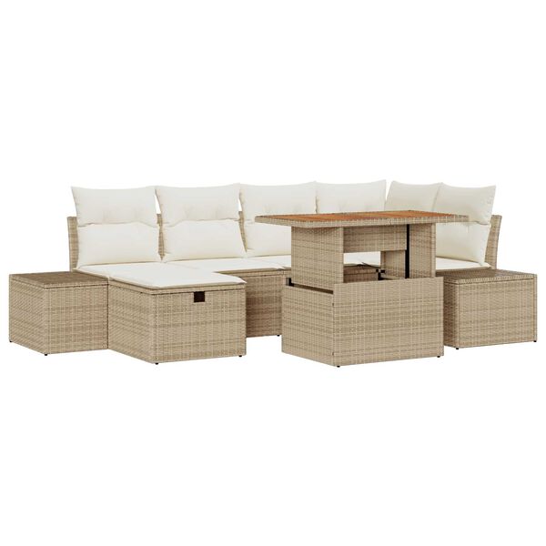 vidaXL Σετ Καναπέ Κήπου 7 pcs Μπεζ συνθετικό ρατάν