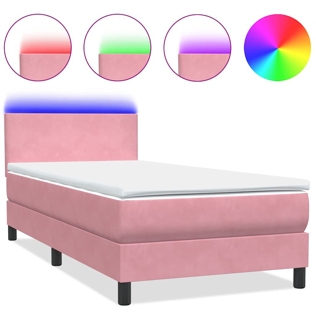 vidaXL Κρεβάτι Boxspring με Στρώμα Ροζ 90x220 εκ. Βελούδινο