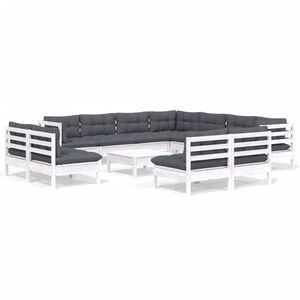 vidaXL Σαλόνι Κήπου Σετ 12 Τεμ. Λευκό Μασίφ Ξύλο Πεύκου & Μαξιλάρια