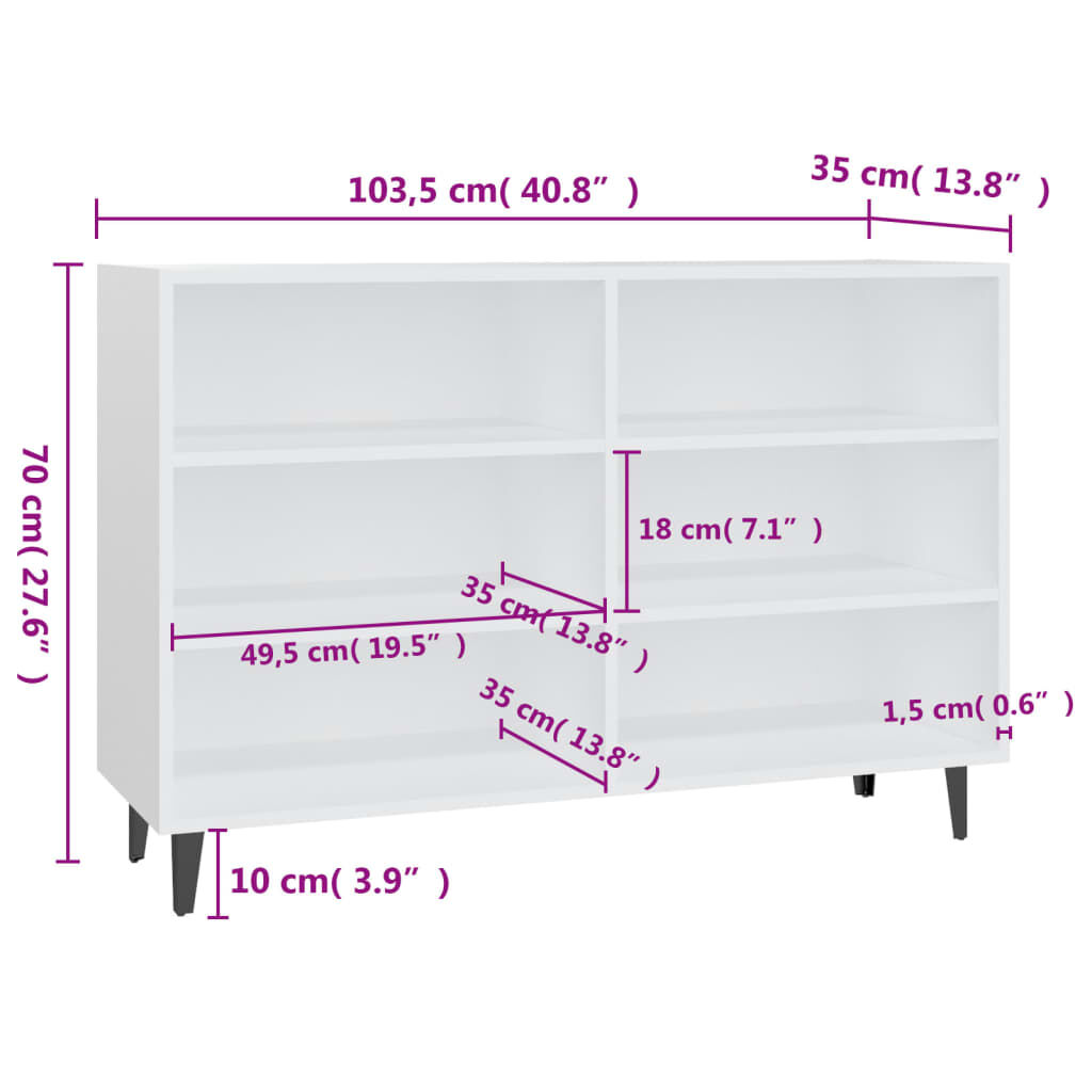 vidaXL Ραφιέρα Λευκή 103,5x35x70 εκ. από Επεξεργασμένο Ξύλο