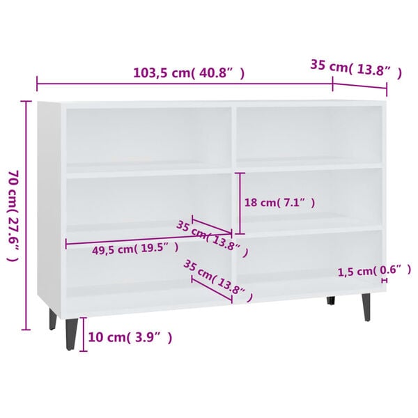 vidaXL Ραφιέρα Λευκή 103,5x35x70 εκ. από Επεξεργασμένο Ξύλο